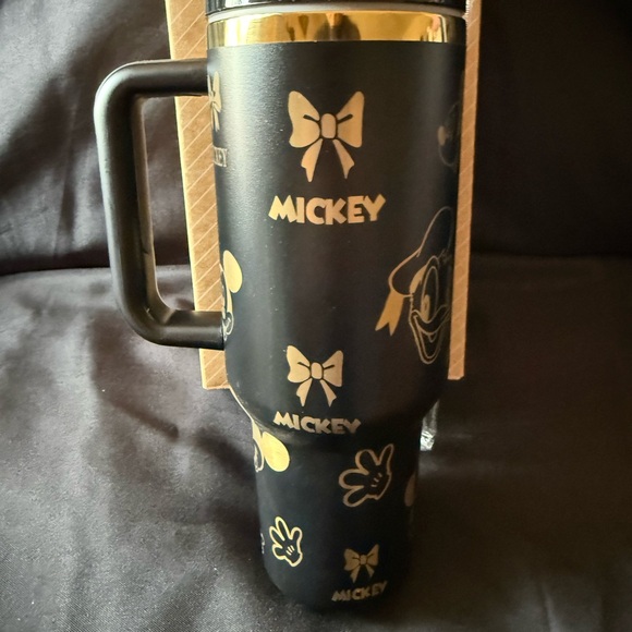 New Stanley 40oz Laser Engraved Black and Gold Mickey Tumbler with Straw - Picture 6 of 8